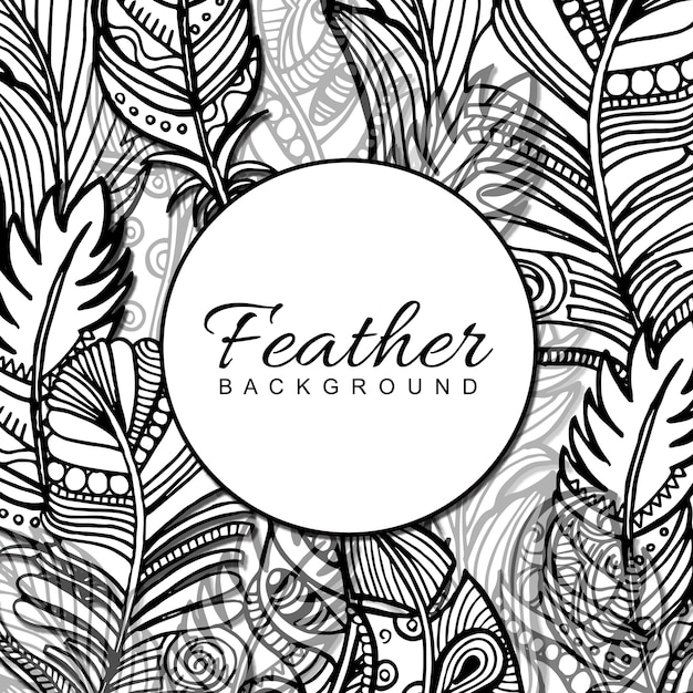 Hand Drawn Black &amp; White Feather Background