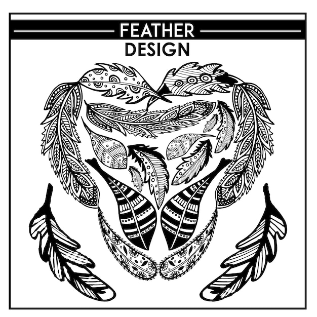 Hand Drawn Black &amp; White Feather Background