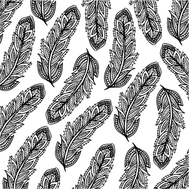 hand drawn Black and White feather background  