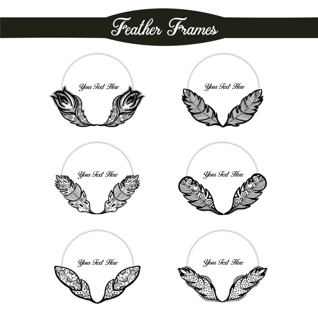 Free Vector hand drawn black and white feather frames