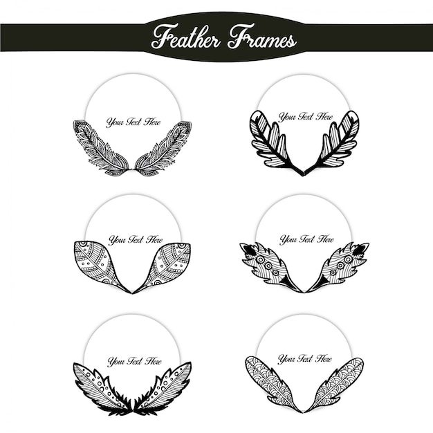 Free Vector hand drawn black and white feather frames