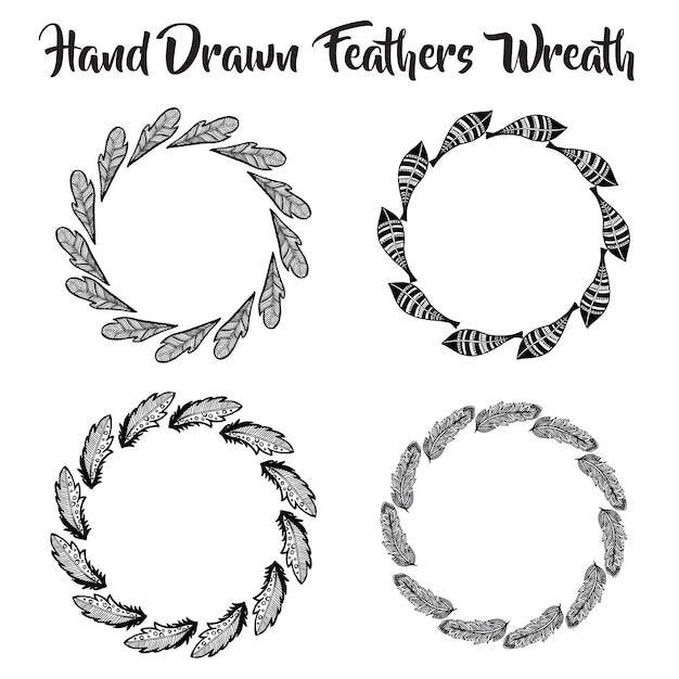 Free vector hand drawn black and white feathers wreath