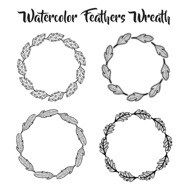 Free vector hand drawn black and white feathers wreath