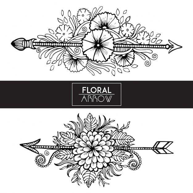 Free vector hand drawn black and white floral arrows