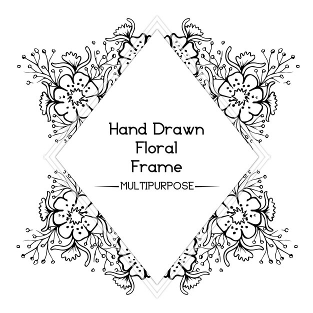 Hand Drawn Black and White  Floral Frame Design