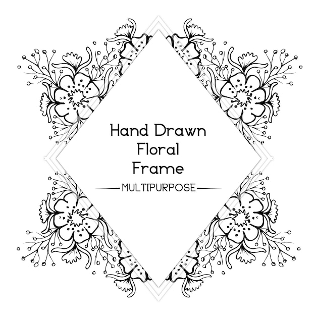 Hand Drawn Black and White  Floral Frame Design