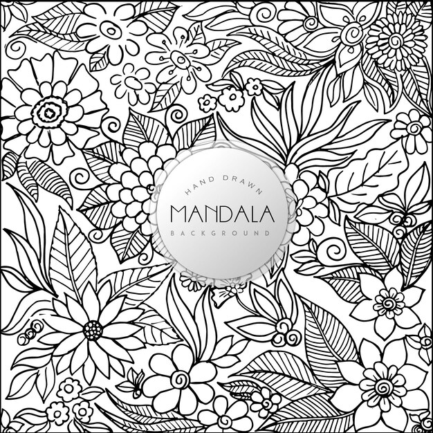 Hand Drawn Black and White Floral Mandala Pattern Background