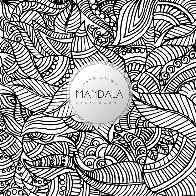 Hand Drawn Black and White Floral Mandala Pattern Background