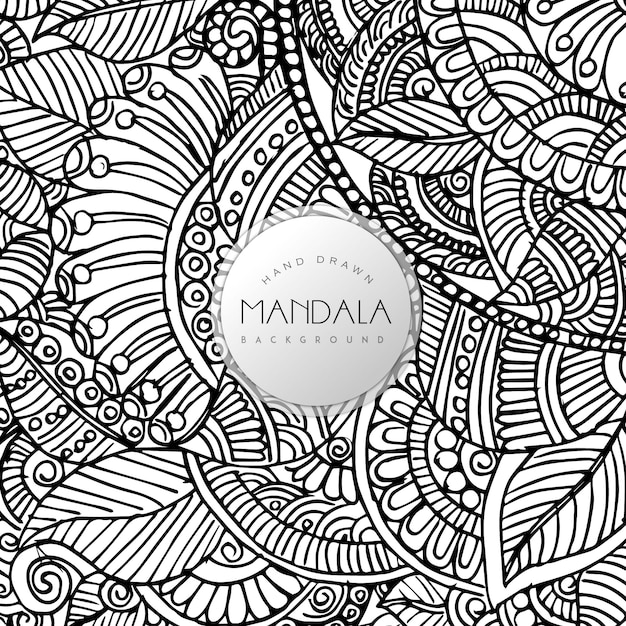 Hand Drawn Black and White Floral Mandala Pattern Background