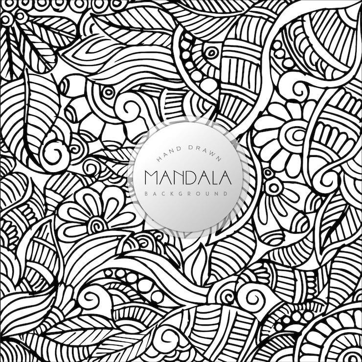 Free Vector hand drawn black and white floral mandala pattern background