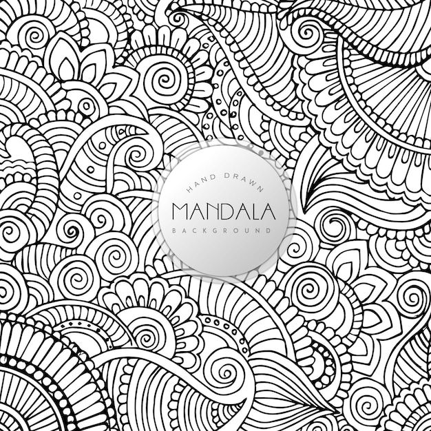 Vettore gratuito disegno a mano in bianco e nero floral mandala pattern background