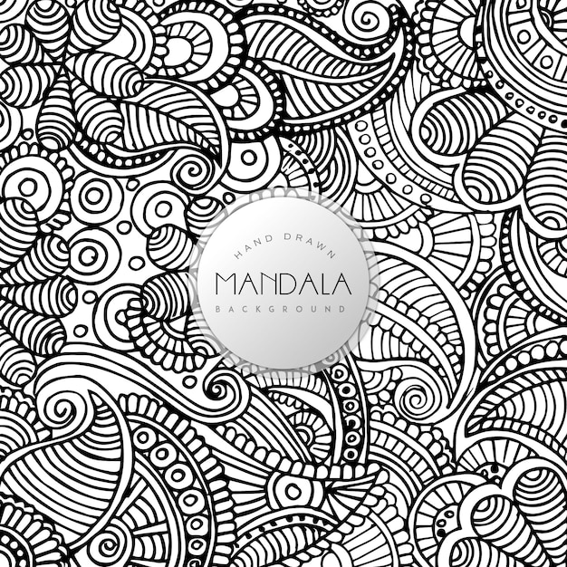 Hand Drawn Black and White Floral Mandala Pattern Background