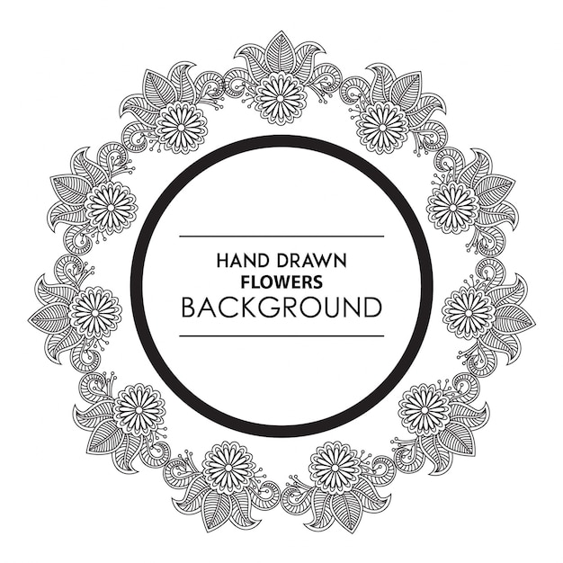 Free vector hand drawn black and white  floral ring