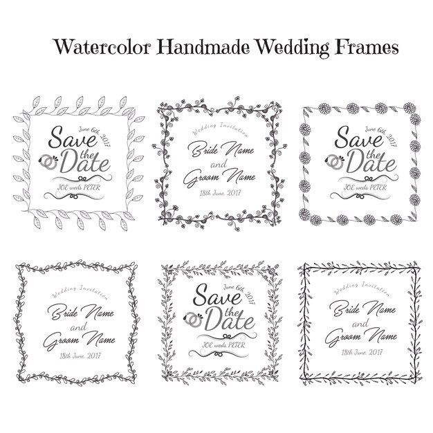  Hand Drawn Black and White Floral Wedding Invitation Frames