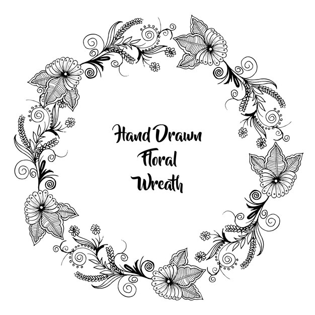 Hand Drawn Black and White Floral Wreath