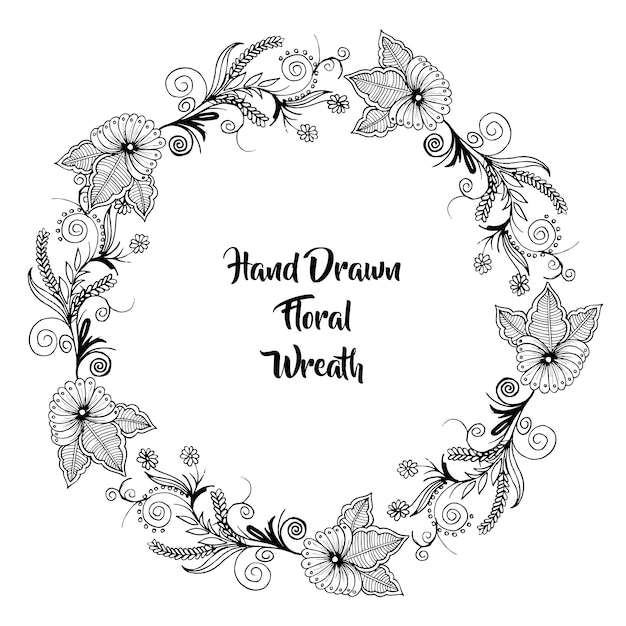 Hand Drawn Black and White Floral Wreath