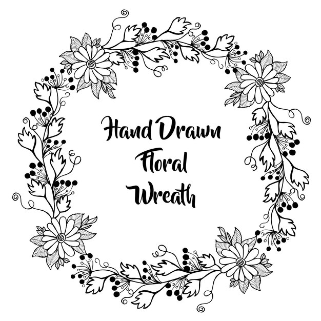 Hand Drawn Black and White Floral Wreath