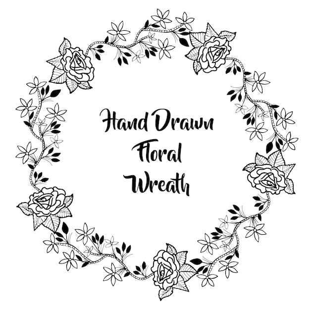 Free vector hand drawn black and white floral wreath