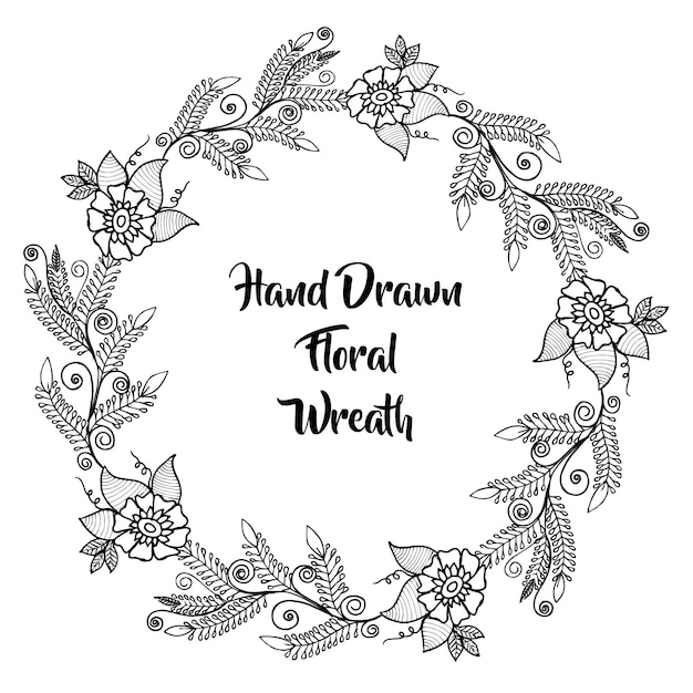 Free vector hand drawn black and white floral wreath