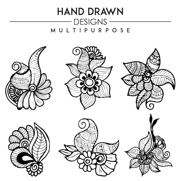 Disegni a mano disegnati in bianco e nero henna designs multiuso