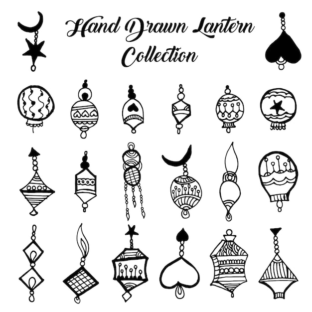  hand drawn black and white lantern collection