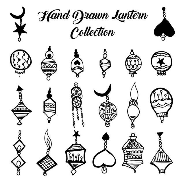  hand drawn black and white lantern collection