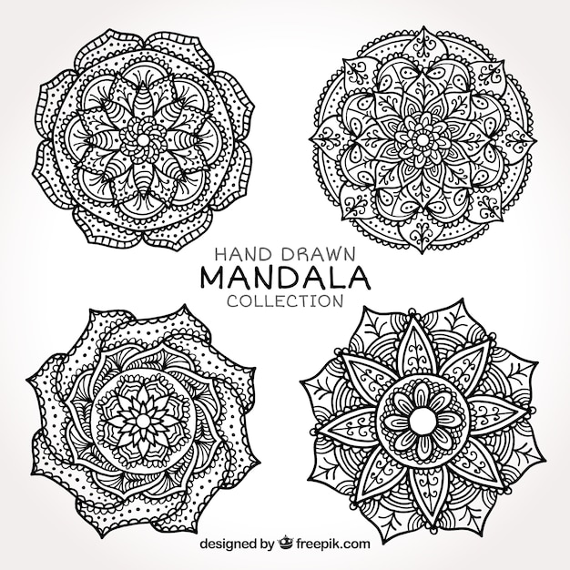 Free Vector hand drawn black and white mandala collection