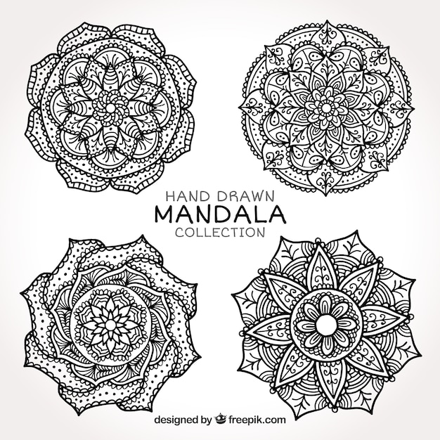 Hand drawn black and white mandala collection