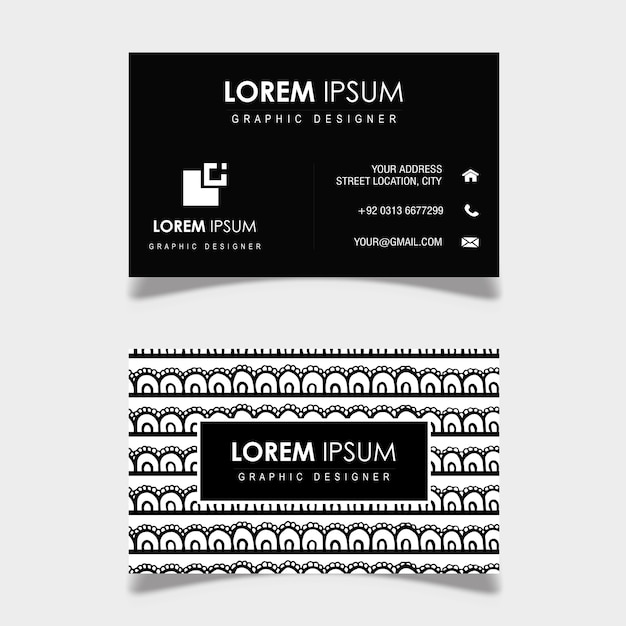 Hand drawn black and white pattern visiting card