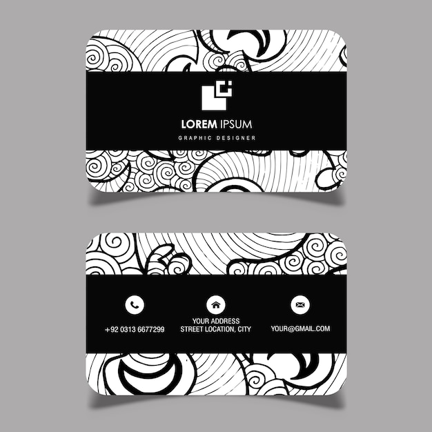 Hand drawn black and white pattern visiting card