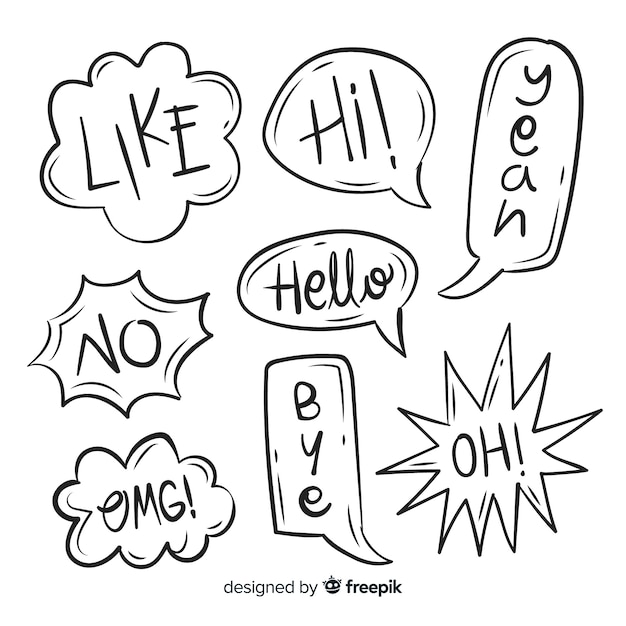 Hand drawn black and white speech bubbles