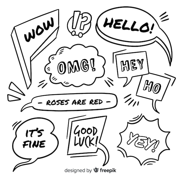 Free vector hand drawn black and white speech bubbles