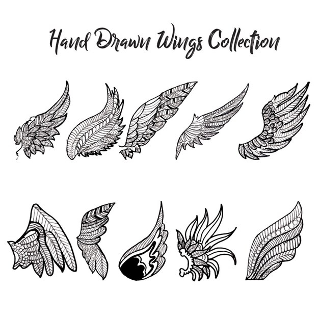 Hand Drawn Black and White Wings Collection