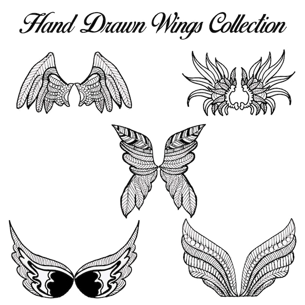 Hand drawn black and white wings collection