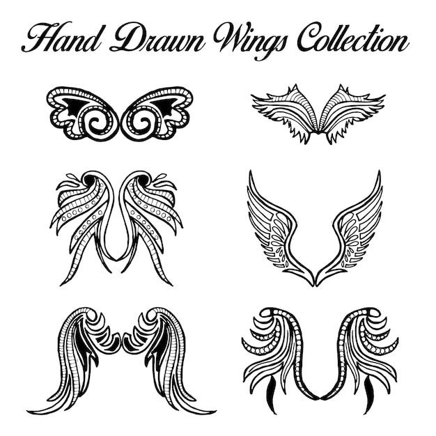 Hand Drawn Black and White Wings Collection