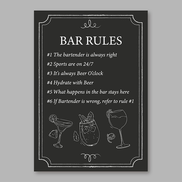 Free vector hand drawn blackboard bartender and bar rules sign