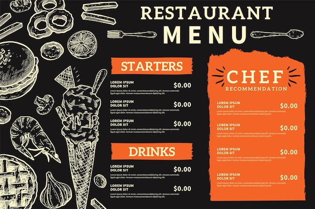 Free vector hand drawn blackboard menu for restaurant