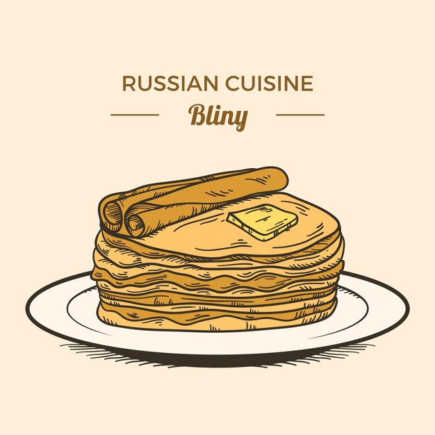 Hand drawn bliny russian cuisine