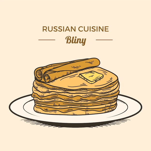 手描きのブリニロシア料理