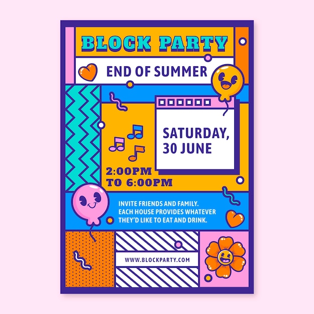 Free vector hand drawn block party flyer template