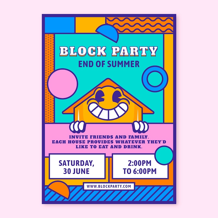 Free Vector hand drawn block party flyer template