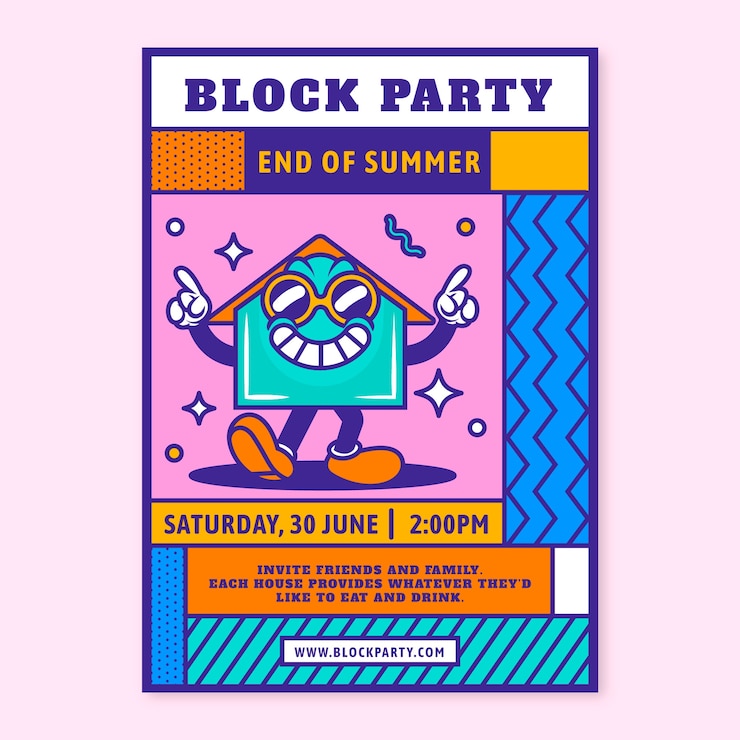 Free Vector hand drawn block party flyer template