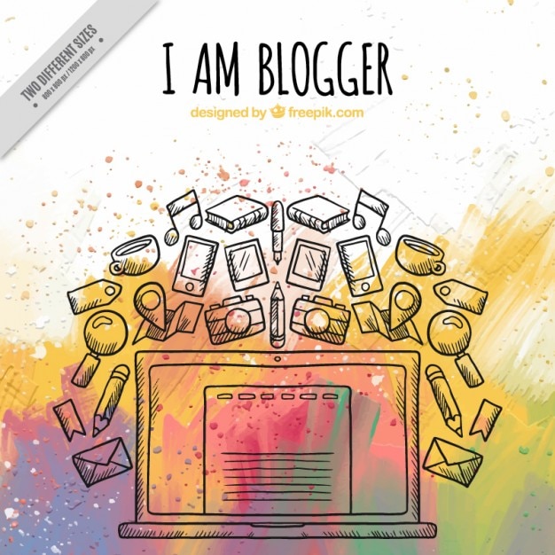 Hand drawn blogger elements background in watercolor effect