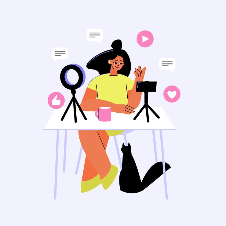 Free Vector hand drawn blogger with camera