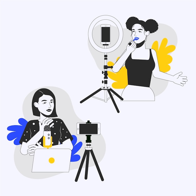 Hand drawn bloggers with camera