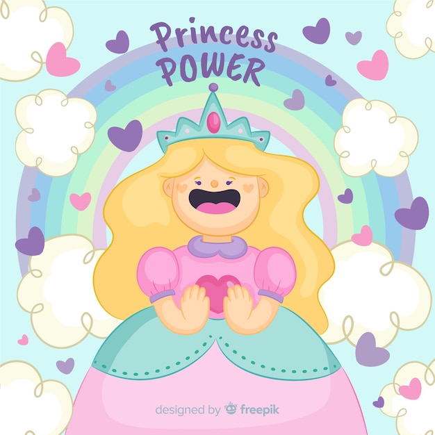 Free vector hand drawn blonde princess with rainbow portrait