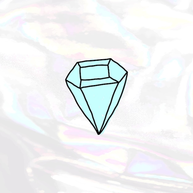 흰색 홀로그램 배경 벡터에 손으로 그린 블루 다이아몬드