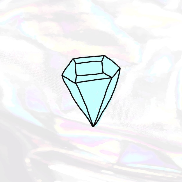 Free vector hand drawn blue diamond on a white holographic background vector