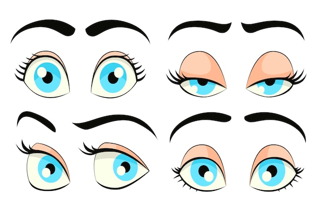 Hand drawn blue eyes cartoon illustration