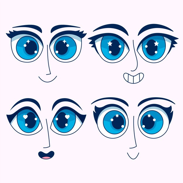 Hand drawn blue eyes cartoon illustration